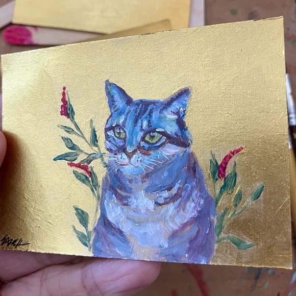 Artettina Other - Original painting cat kitten art collectible atc artwork miniature handmade
